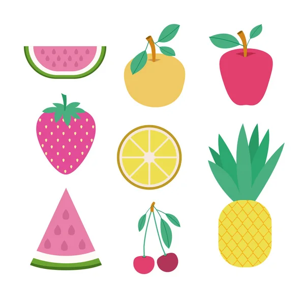 Fruits set collection on white background — Stock Vector