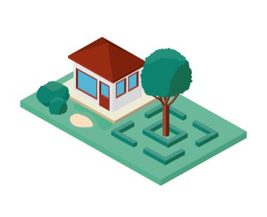 Mini ağaç ve ev izometrik