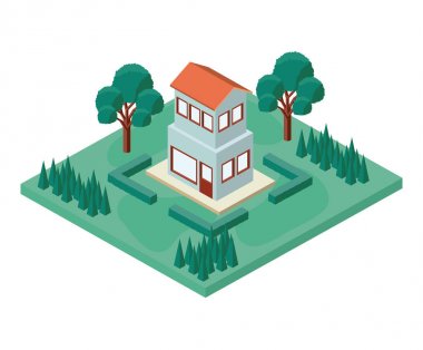 Mini ağaç ve ev izometrik