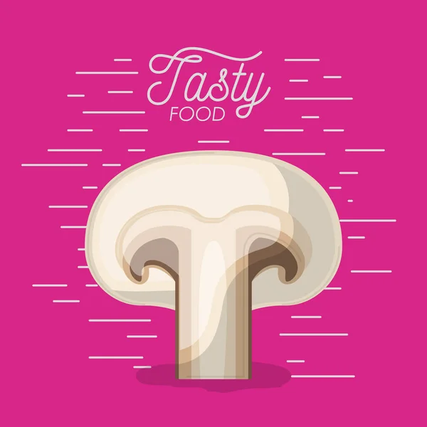 Champignon savoureux affiche alimentaire en arrière-plan magenta — Image vectorielle