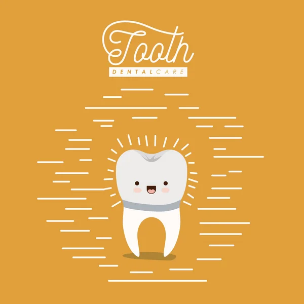 Mutluluk ifadesi renk poster çizgilerle Kawaii karikatür implant diş diş bakımı — Stok Vektör