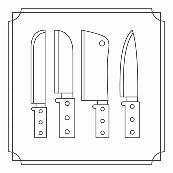 Белый фон с рамой винтажных и силуэт набор ножей коллекции — стоковый вектор