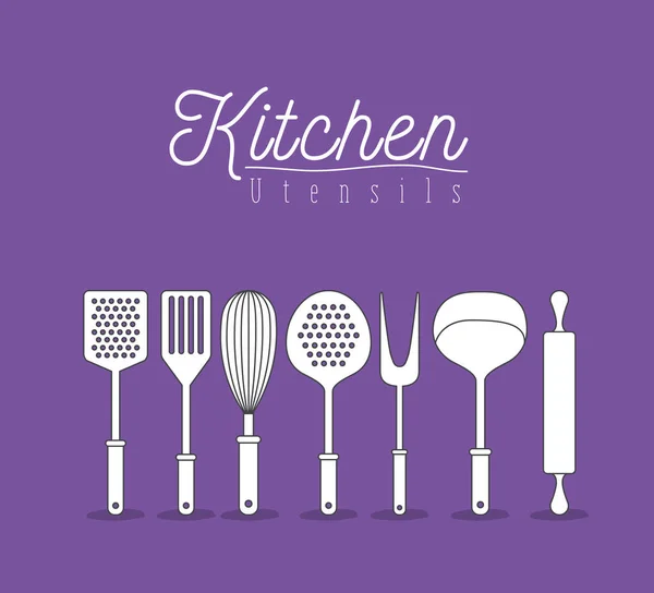 Цвет фона с комплектом силуэта коллекция кухонной утвари — стоковый вектор