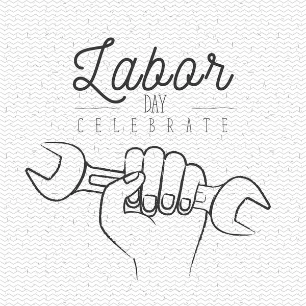 Λευκό αφίσα με ζιγκ-ζαγκ γραμμές εργασίας ημέρα γιορτάζουν με σιλουέτα χέρι που κρατά το κλειδί — Διανυσματικό Αρχείο