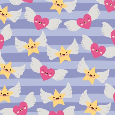 yıldız ve kalpleri kanatları desen ve çizgiler renkli arka plan ile