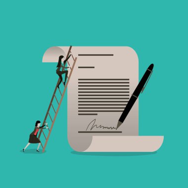 kalem ve firma ile büyük sözleşme belgeye Ahşap merdiven çıkma işkadını ile renk arka plan