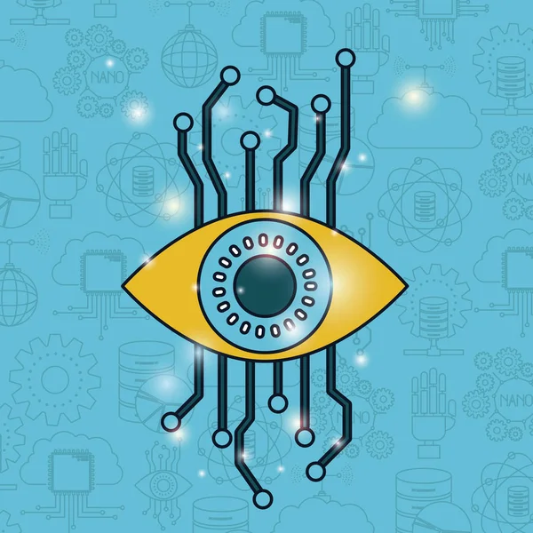 Kleur patroon achtergrond van toekomstige tech met oog cyberbeveiliging — Stockvector