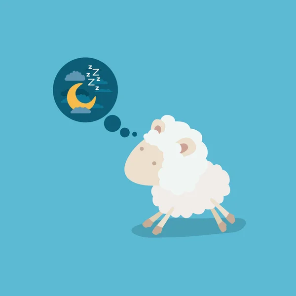 Color background of cute sheep thinking in the night — Stock Vector