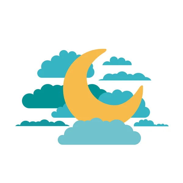 Bílé pozadí měsíc na obloze mraky — Stockový vektor