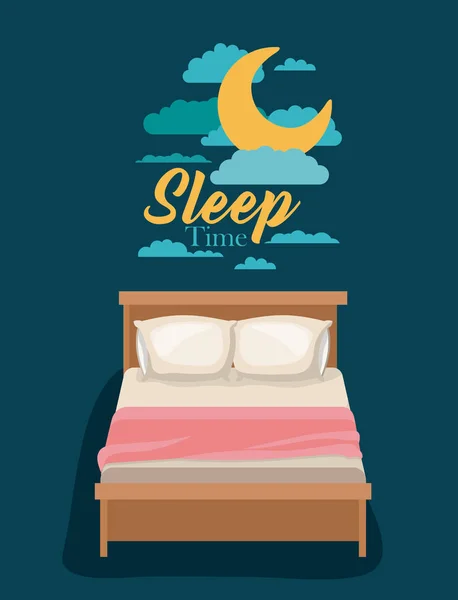 Color poster scene night landscape of bed sleep time — Stock Vector