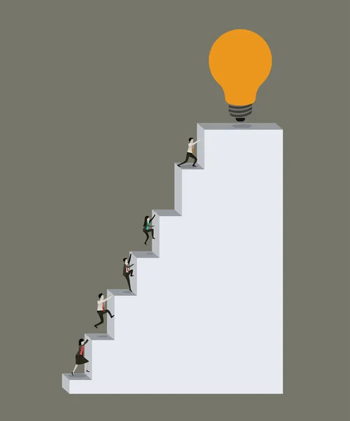 Barva pozadí s podnikateli stoupání schodiště strukturu bloku s žárovka v horní — Stockový vektor