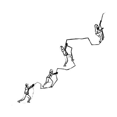 iş insanlar grup rock siluet tepesine tırmanmaya çalışan tek renkli bulanık