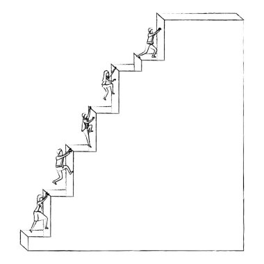 merdiven blok yapı üst siluet ampuller ile tırmanma iş adamları tek renkli bulanık