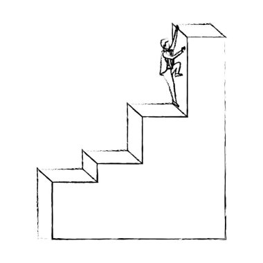merdiven blok yapı üst siluet ampuller ile tırmanma işadamı tek renkli bulanık