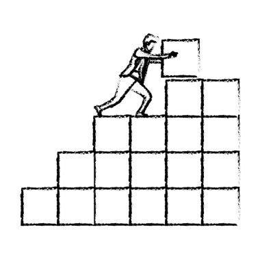 bir blok tuğla yapısında iterek işadamı bulanık tek renkli siluet