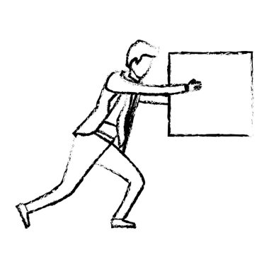 bir kare blok tutan işadamı bulanık tek renkli siluet