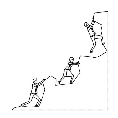 iş adamları rock dağ tek renkli siluet noktalı tepesine tırmanmaya çalışıyor