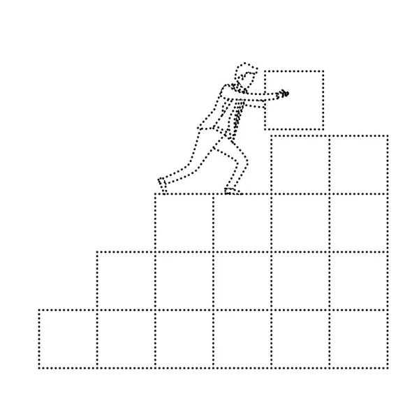 レンガのモノクロ シルエット ドットの構造のブロックを押して実業家 — ストックベクタ