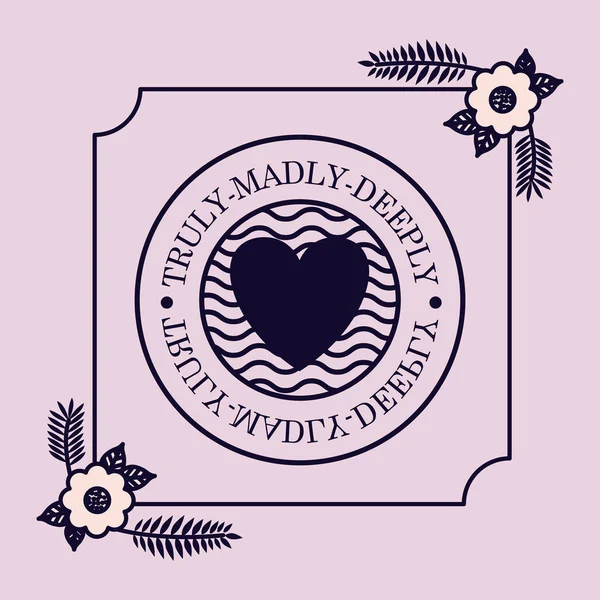 Amor floral sello tarjeta diseño — Archivo Imágenes Vectoriales