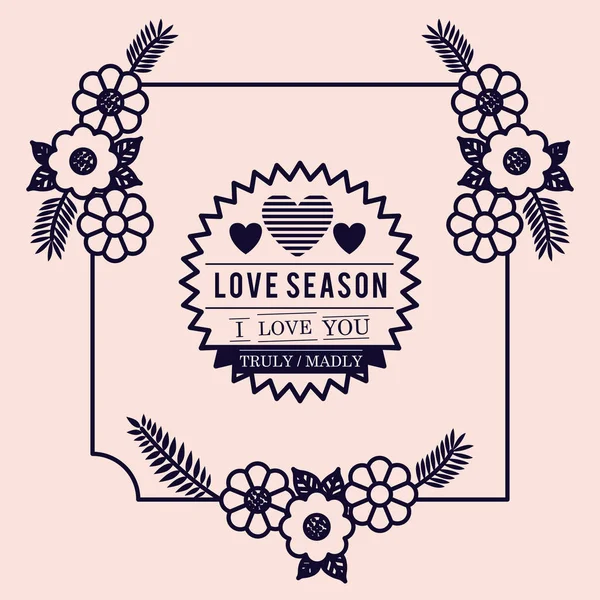 Amor temporada floral sello tarjeta diseño — Vector de stock