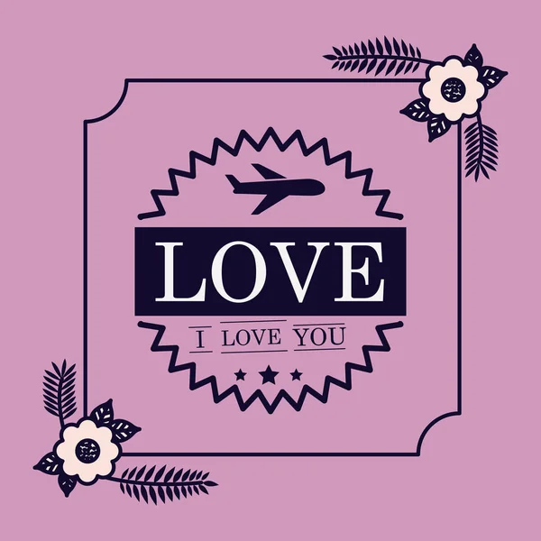 Amor design de cartão de selo floral — Vetor de Stock