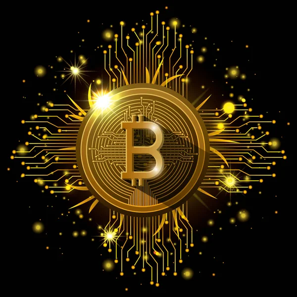 Bitcoin set minerario icone — Vettoriale Stock