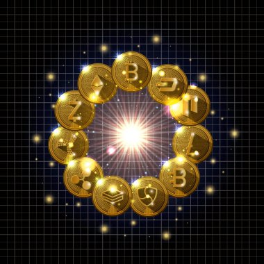 Evren cryptocurrency altın türleri Icons set