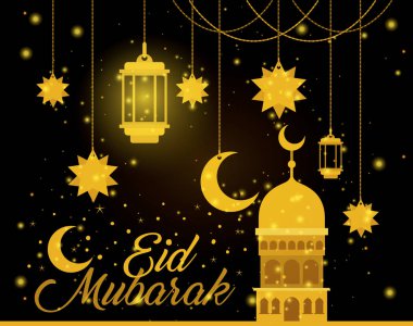 Eid mubarak Tapınak cephesi ay ve fener ile