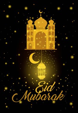 Eid mubarak Tapınak cephesi ay ve fener ile