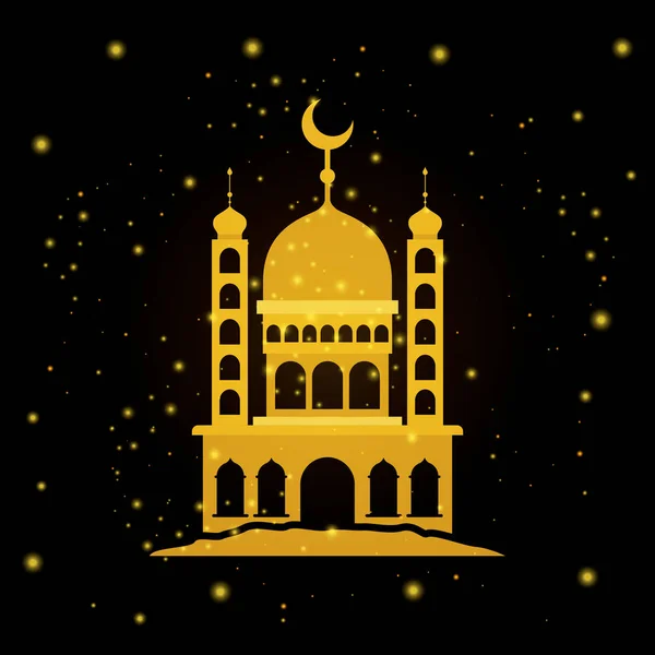 Eid mubarak Tapınak cephesi moon ile — Stok Vektör