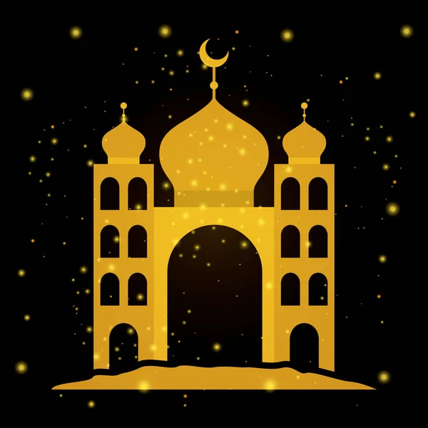 Façade temple moubarak eid avec lune — Image vectorielle