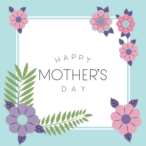 Ευτυχισμένος μητέρες ημέρα πλαίσιο με λουλούδια — Διανυσματικό Αρχείο