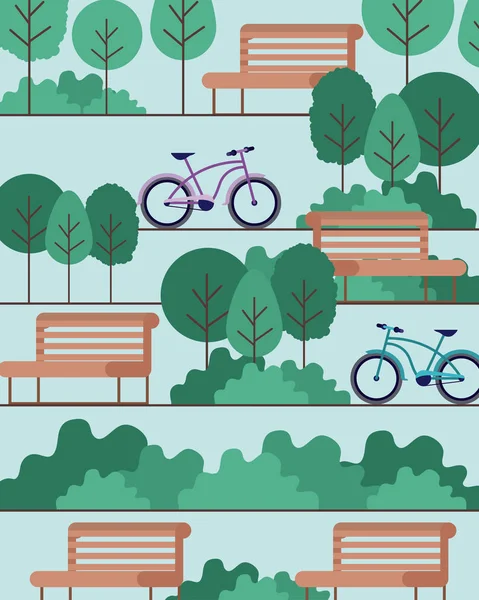 Parco con seggiola e bicicletta — Vettoriale Stock
