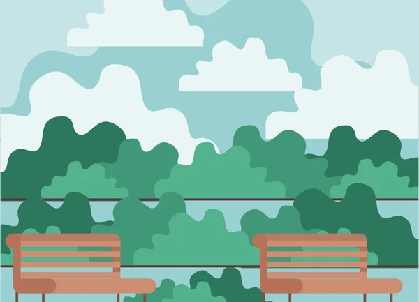 Scène de parc avec chaise — Image vectorielle