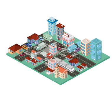 izometrik şehir sahne simgeler