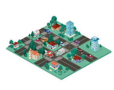 izometrik şehir sahne simgeler