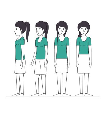 Yeşil kıyafetler kadınlarla grup