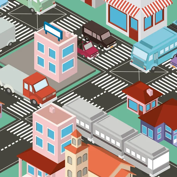 Icônes isométriques de la scène urbaine — Image vectorielle