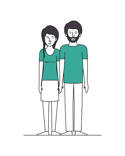 Amoureux de couple avec des vêtements verts — Image vectorielle