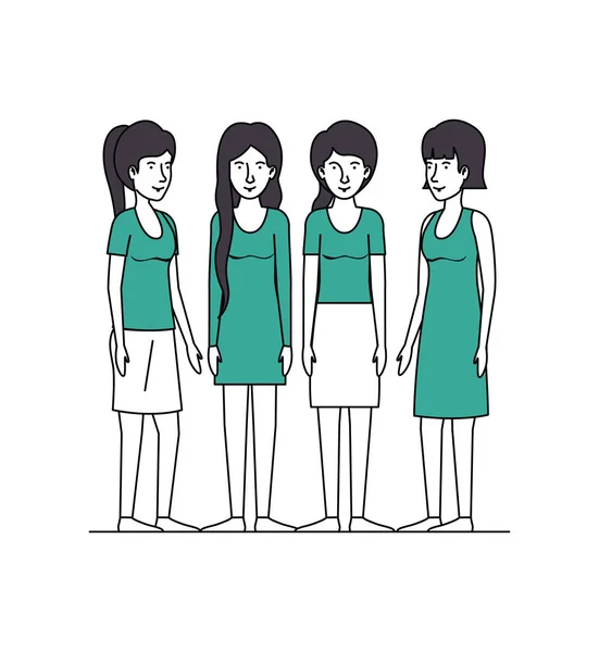Gruppe von Frauen mit grünen Kleidern — Stockvektor