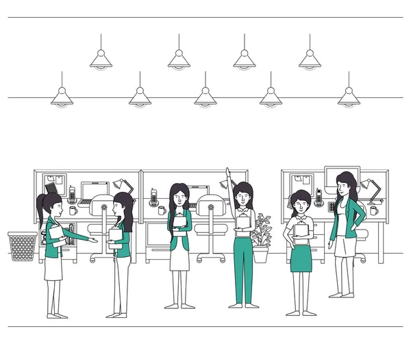 Skupina žen s zelené oblečení v kanceláři — Stockový vektor