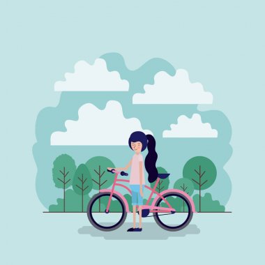 kadın ile Bisiklet park sahnesinde