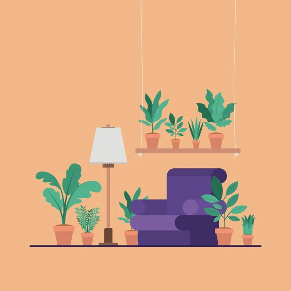거실 houseplants와 램프 — 스톡 벡터