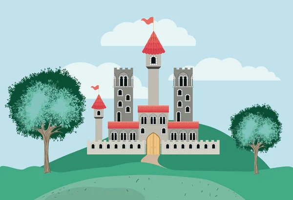 Historia castillo en la escena del paisaje — Vector de stock