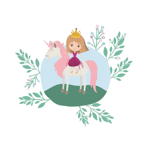 Princesse avec licorne dans le camp — Image vectorielle