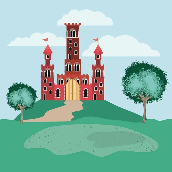 Historia castillo en la escena del paisaje — Vector de stock