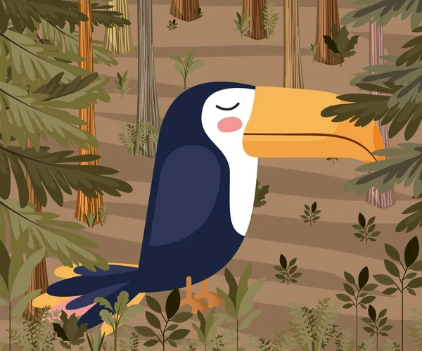 Roztomilý Tukan pták v lese stvol scéně — Stockový vektor