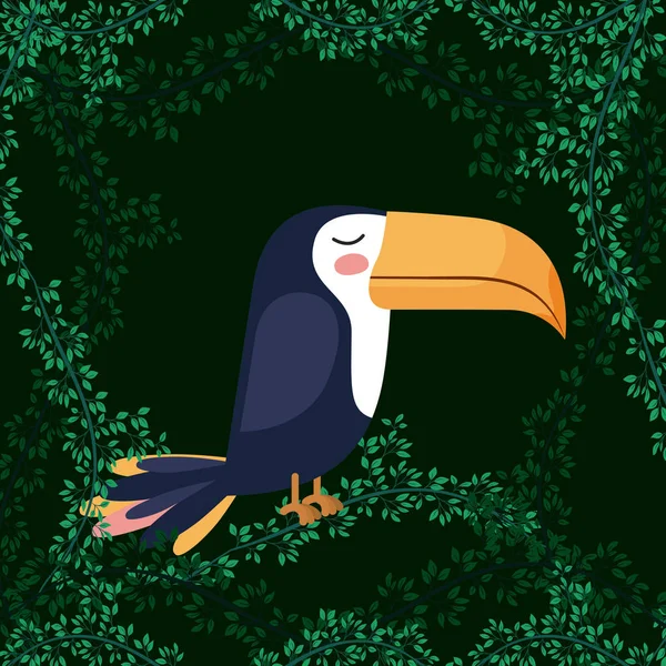 森林景観シーンでかわいいオオハシ鳥 — ストックベクタ