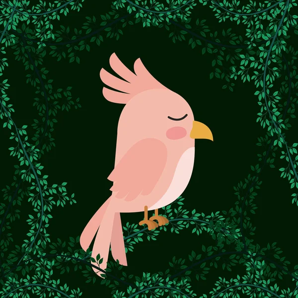 Söt rosa fågel i skogen scape scen — Stock vektor