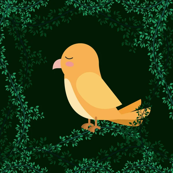 Cute yellow bird in forest scape scene — Stock Vector